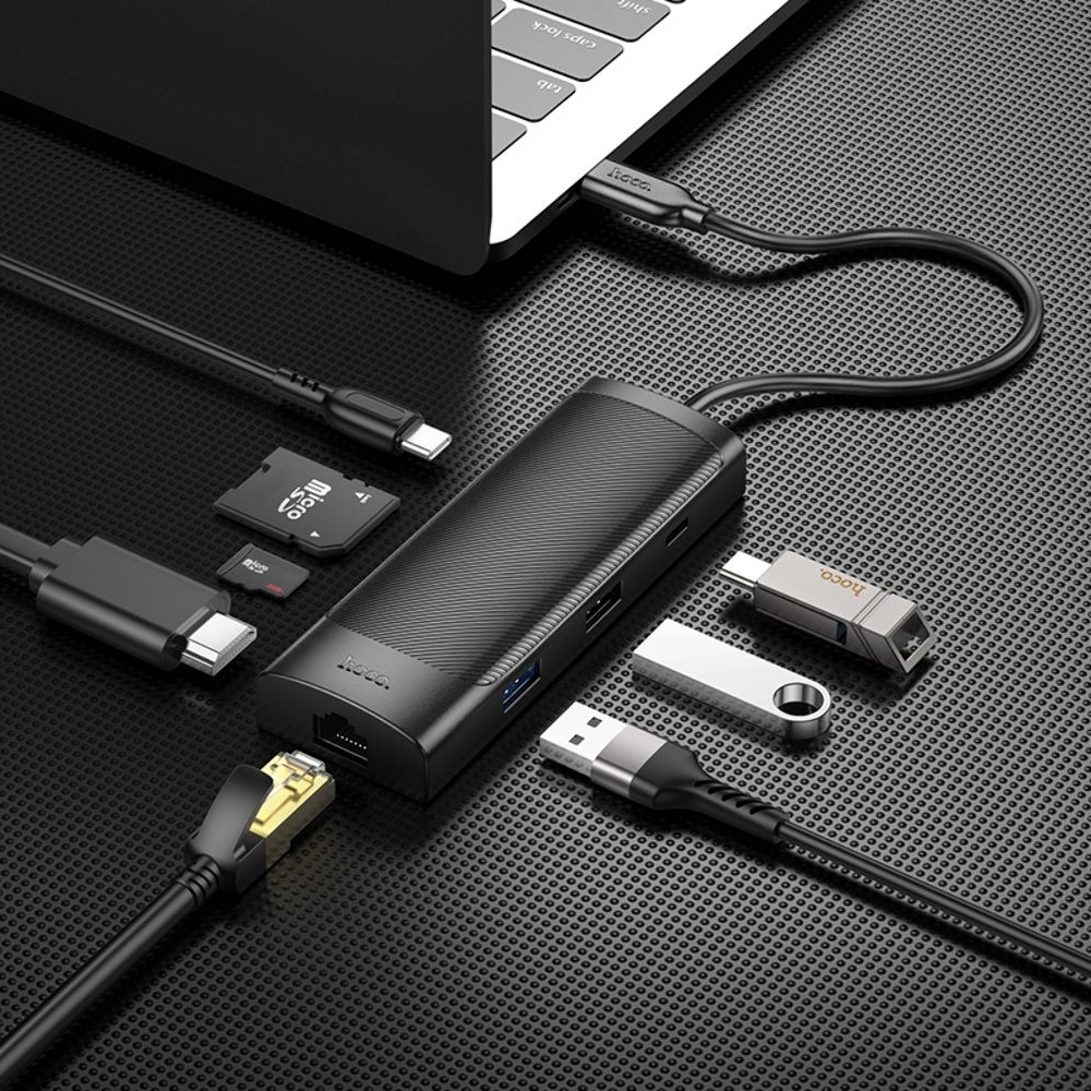 Адаптер переходник Hoco HB44 8в1 Type-C converter, чорний