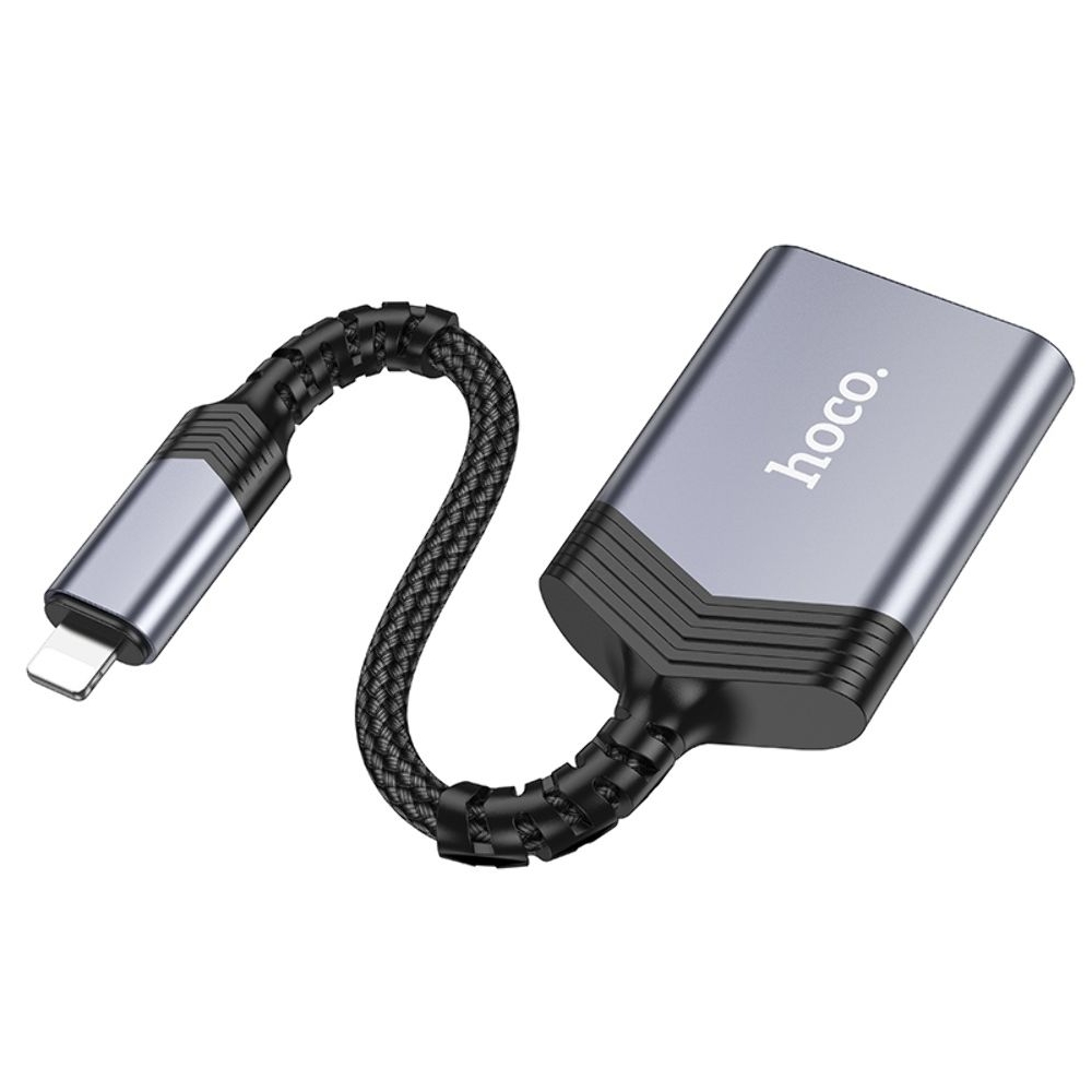 Адаптер переходник Hoco UA25 2в1 card reader Lightning серый