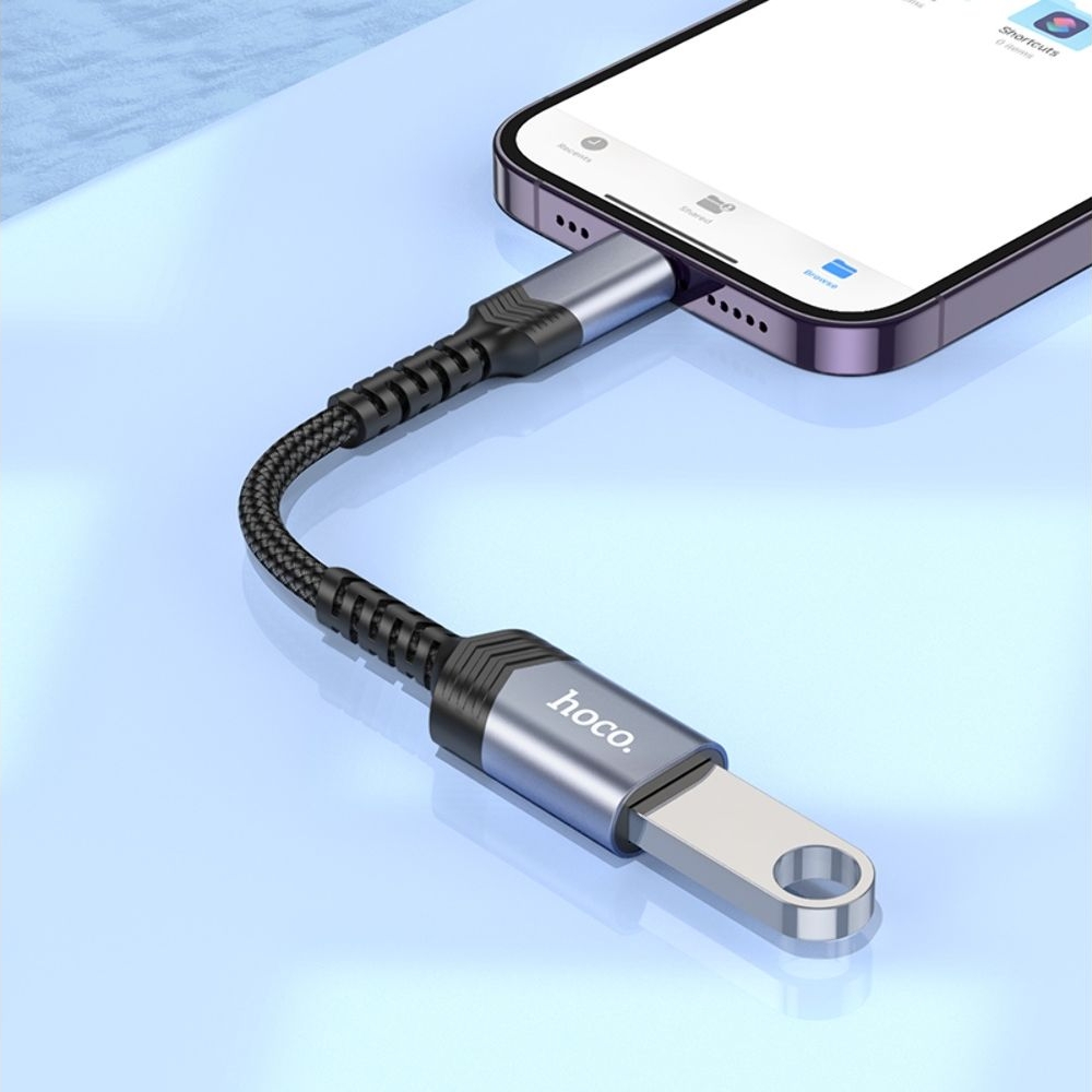 Мультиадаптер хаб Hoco UA24 Lightning to USB 2.0 серый