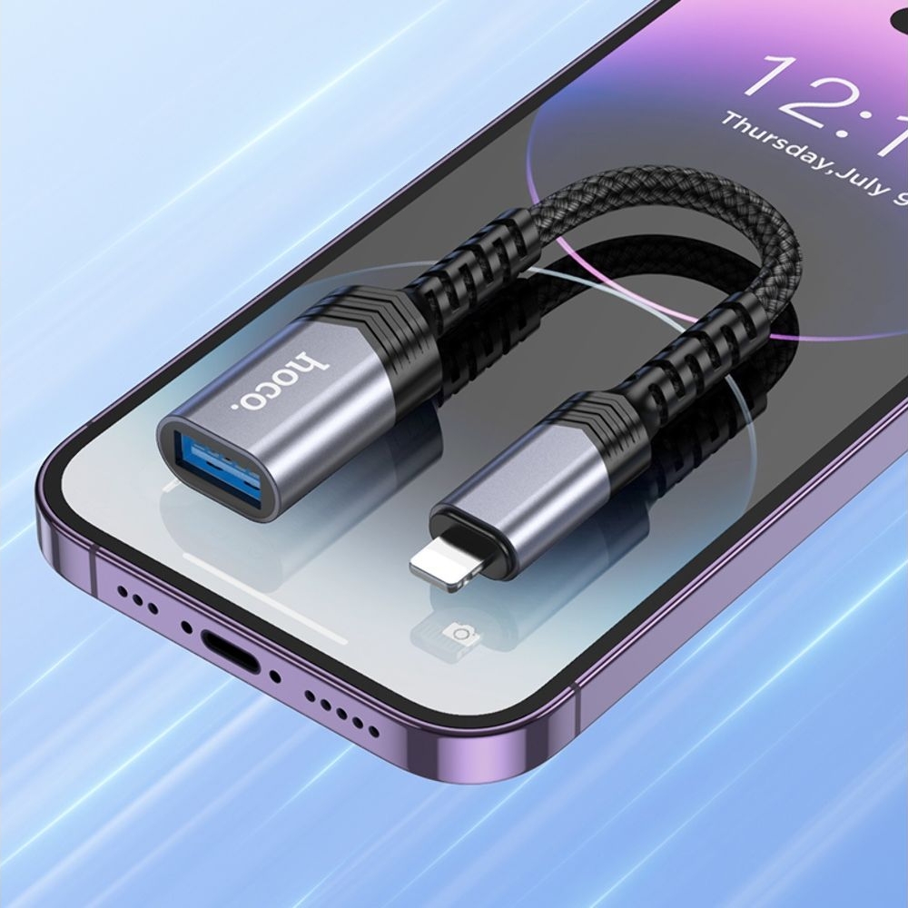 Мультиадаптер хаб Hoco UA24 Lightning to USB 2.0 серый