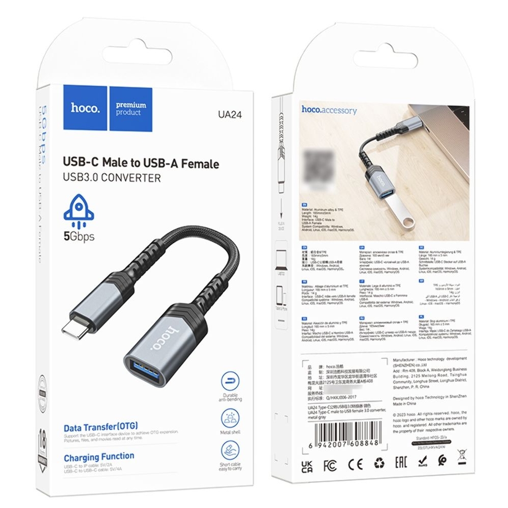 Мультиадаптер хаб Hoco UA24 Type-C to USB 3.0 серый