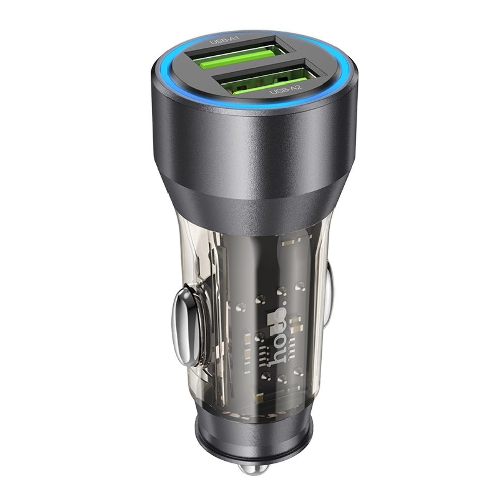 Автомобильний зарядний пристрій Hoco NZ12 2 USB, Quick Charge, 36W transparent, чорний | зарядка, зарядное устройство