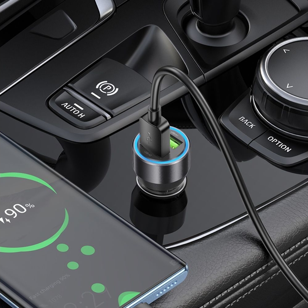 Автомобильний зарядний пристрій Hoco NZ12 2 USB, Quick Charge, 36W transparent, чорний | зарядка, зарядное устройство