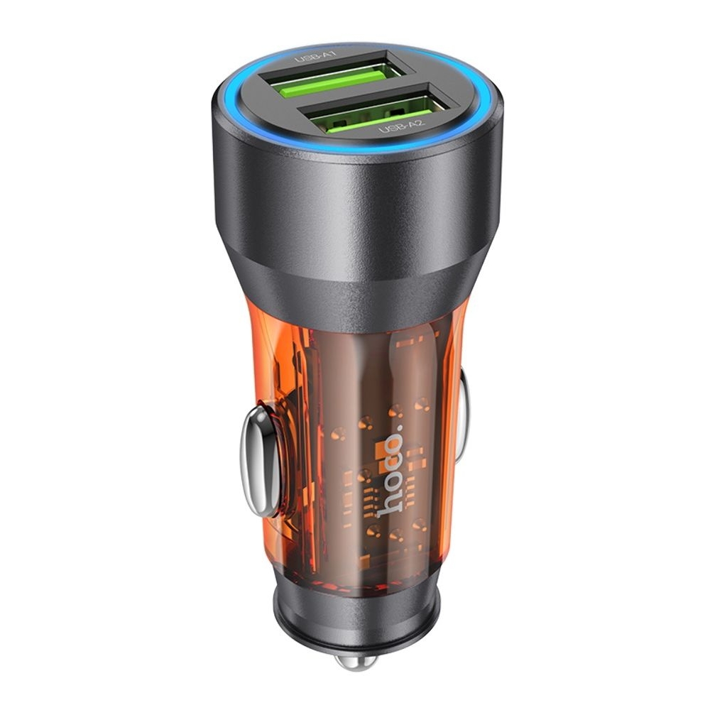 Автомобильний зарядний пристрій Hoco NZ12 2 USB, Quick Charge, 36W transparent orange | зарядка, зарядное устройство