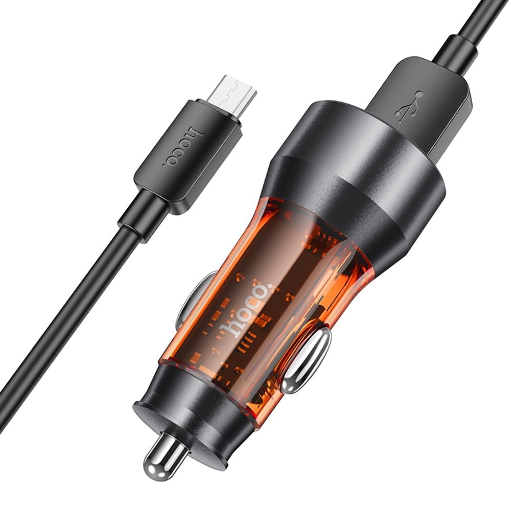 Автомобильний зарядний пристрій Hoco NZ12 2 USB, Quick Charge, 36W transparent orange + кабель USB to MicroUSB | зарядка, зарядное устройство
