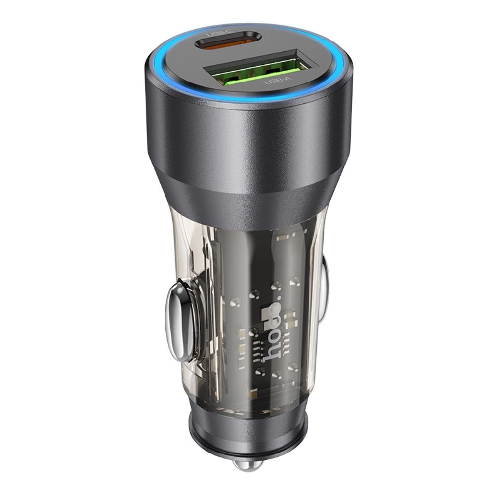 Автомобильний зарядний пристрій Hoco NZ12A USB/ Type-C PD 43W transparent, чорний | зарядка, зарядное устройство