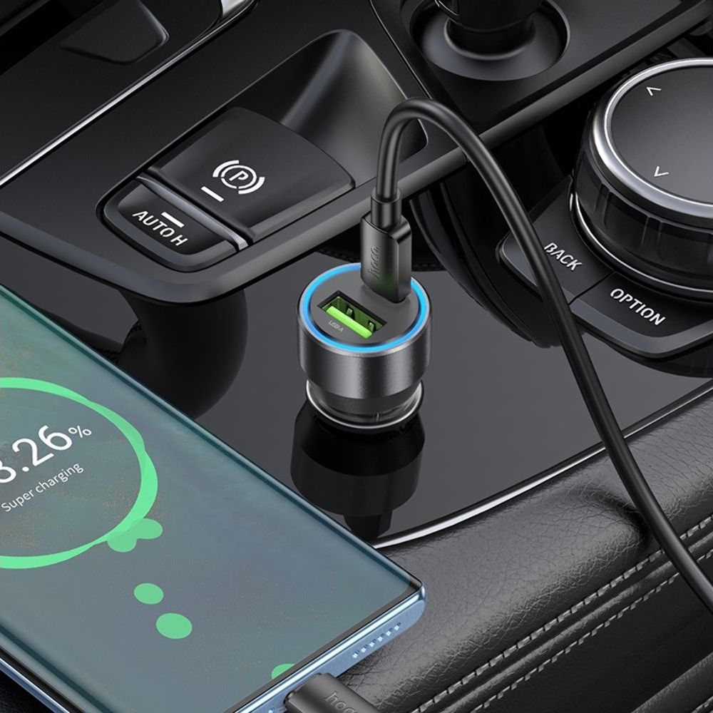 Автомобильний зарядний пристрій Hoco NZ12A USB/ Type-C PD 43W transparent, чорний | зарядка, зарядное устройство