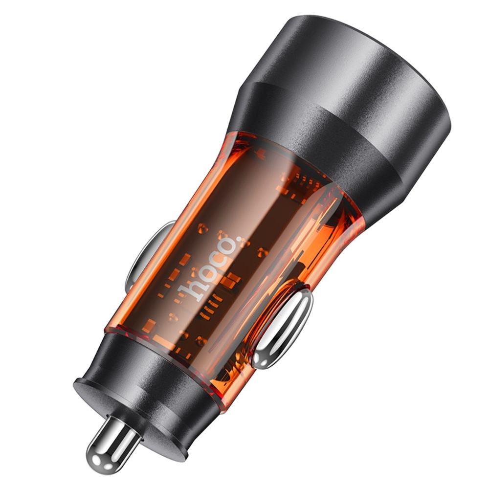 Автомобильний зарядний пристрій Hoco NZ12A USB/ Type-C PD 43W transparent orange | зарядка, зарядное устройство