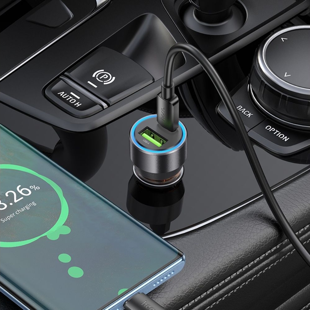 Автомобильний зарядний пристрій Hoco NZ12A USB/ Type-C PD 43W transparent orange | зарядка, зарядное устройство