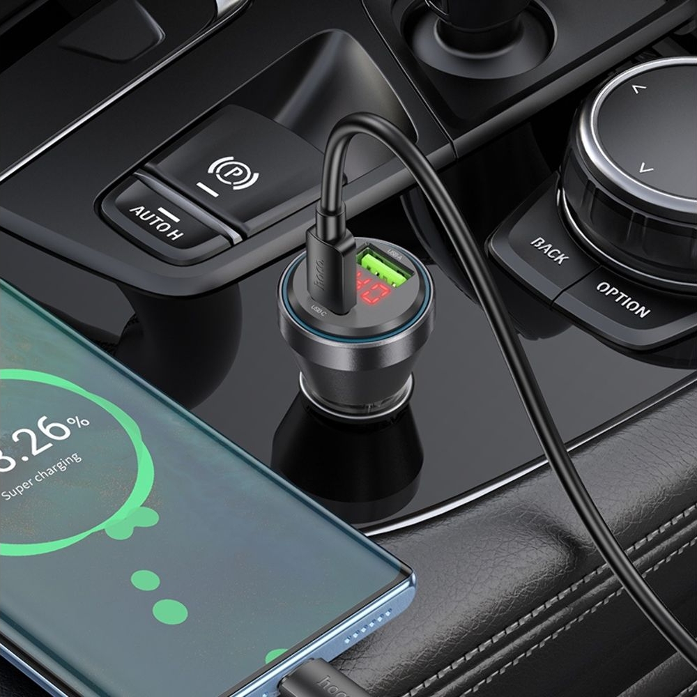 Автомобильний зарядний пристрій Hoco NZ12B USB/ Type-C PD 48W с дисплеем transparent, чорний | зарядка, зарядное устройство