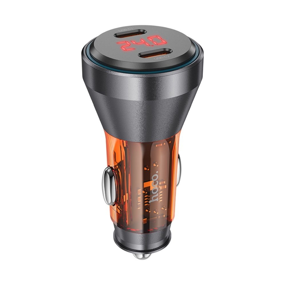 Автомобильний зарядний пристрій Hoco NZ12C 2 Type-C PD 60W с дисплеем transparent orange | зарядка, зарядное устройство