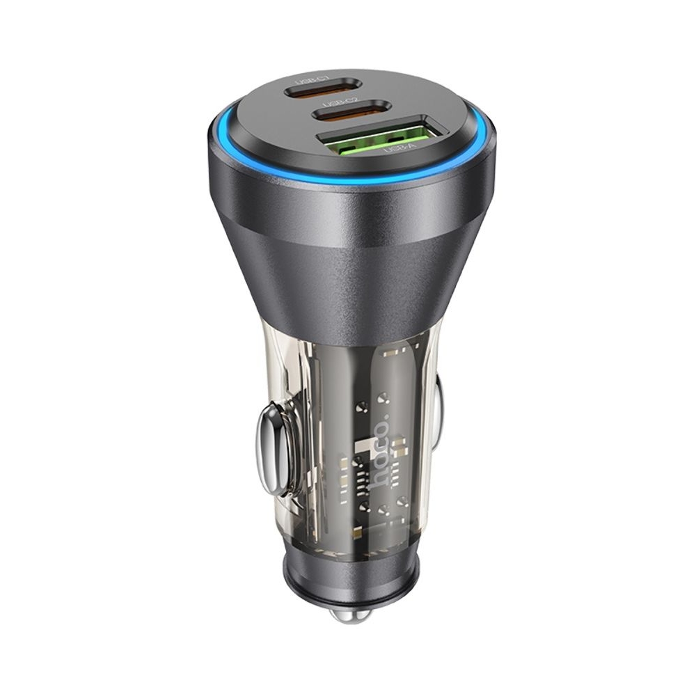 Автомобильний зарядний пристрій Hoco NZ12D, 1 USB, 2 Type-C, PD 60W transparent, чорний | зарядка, зарядное устройство