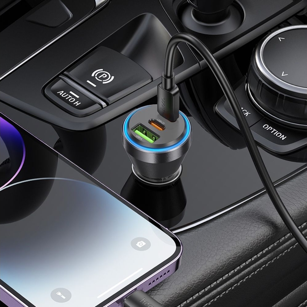 Автомобильний зарядний пристрій Hoco NZ12D, 1 USB, 2 Type-C, PD 60W transparent, чорний | зарядка, зарядное устройство