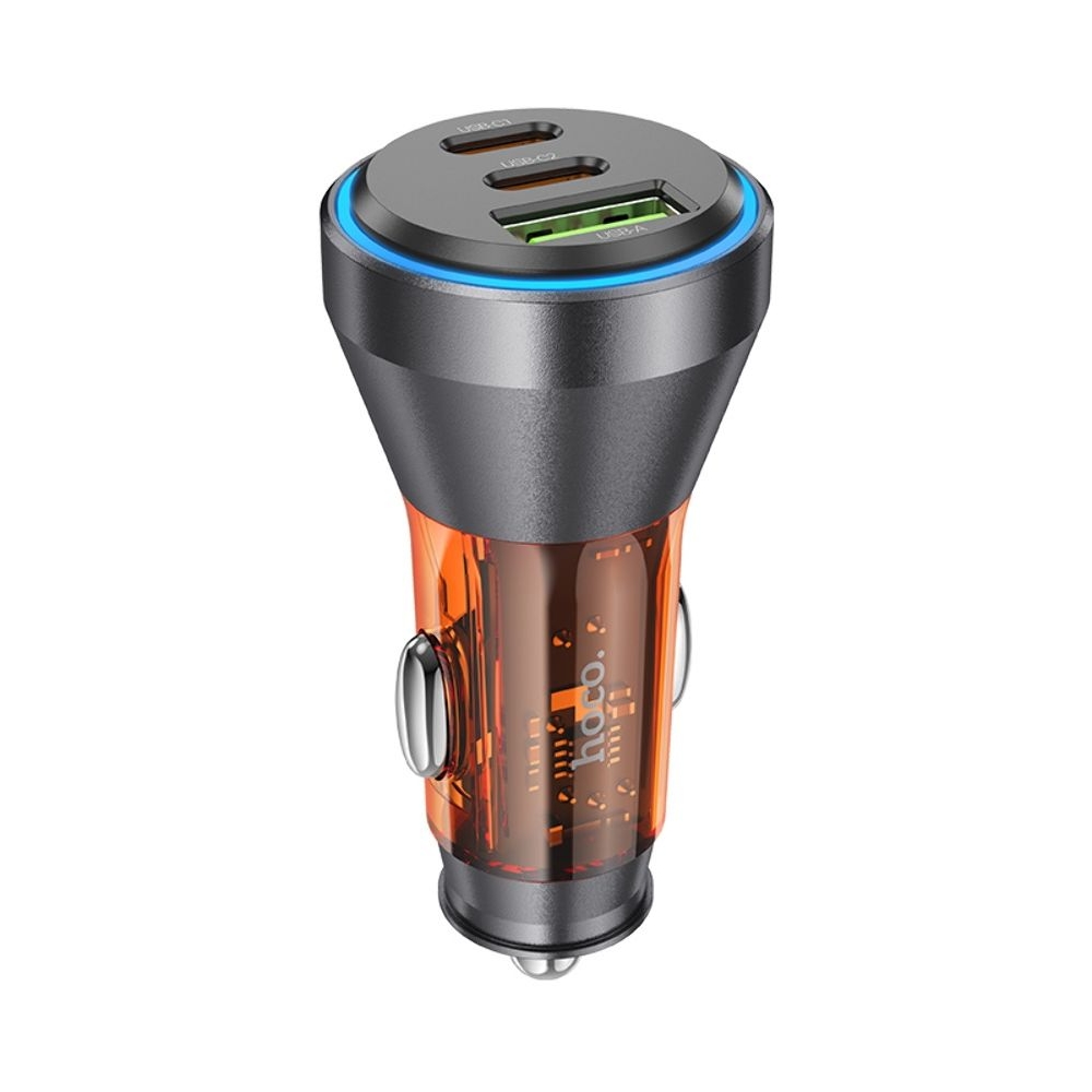 Автомобильний зарядний пристрій Hoco NZ12D, 1 USB, 2 Type-C, PD 60W transparent orange | зарядка, зарядное устройство