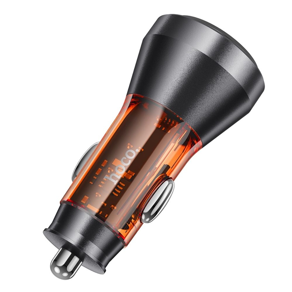 Автомобильний зарядний пристрій Hoco NZ12D, 1 USB, 2 Type-C, PD 60W transparent orange | зарядка, зарядное устройство