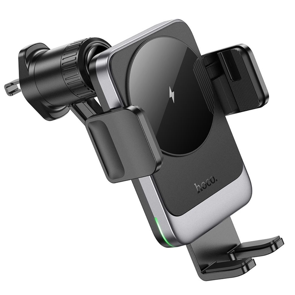 Автодержатель Hoco HW13, с функцией беспроводной зарядки, чорний metal, сірий