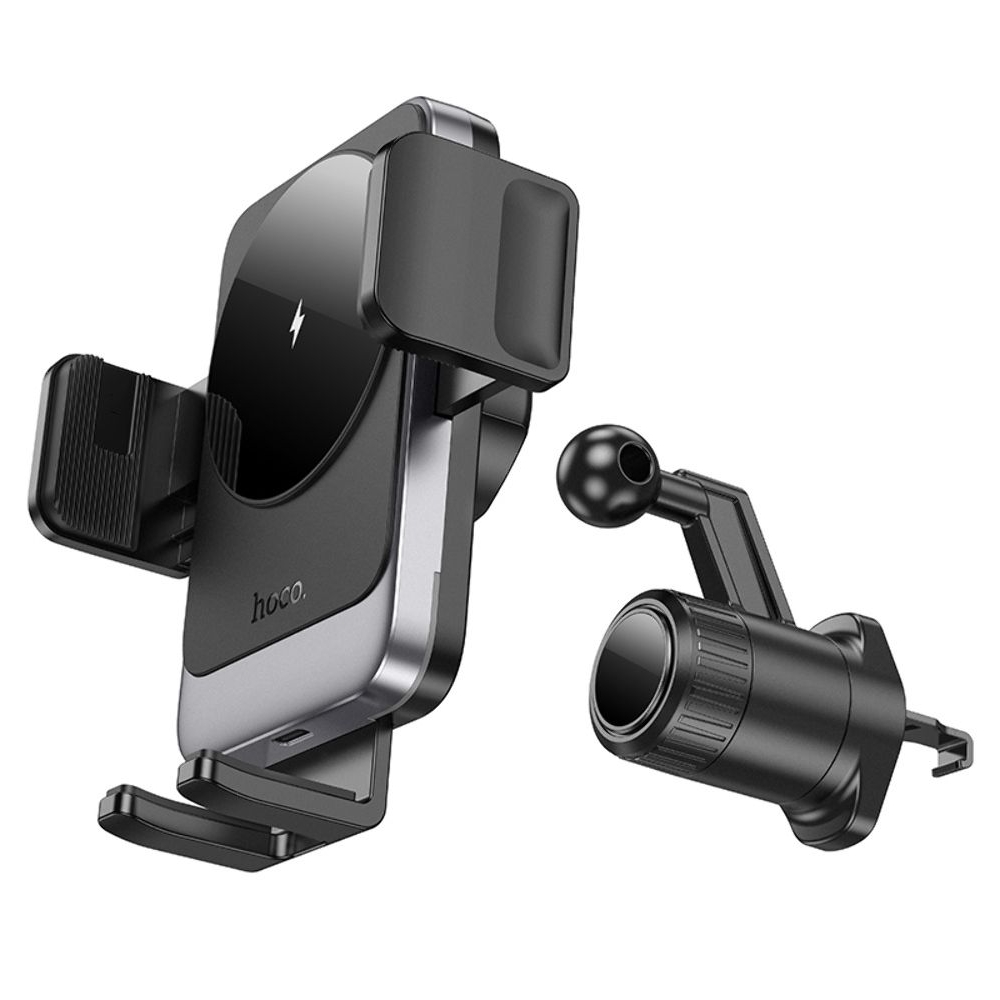 Автодержатель Hoco HW13, с функцией беспроводной зарядки, чорний metal, сірий