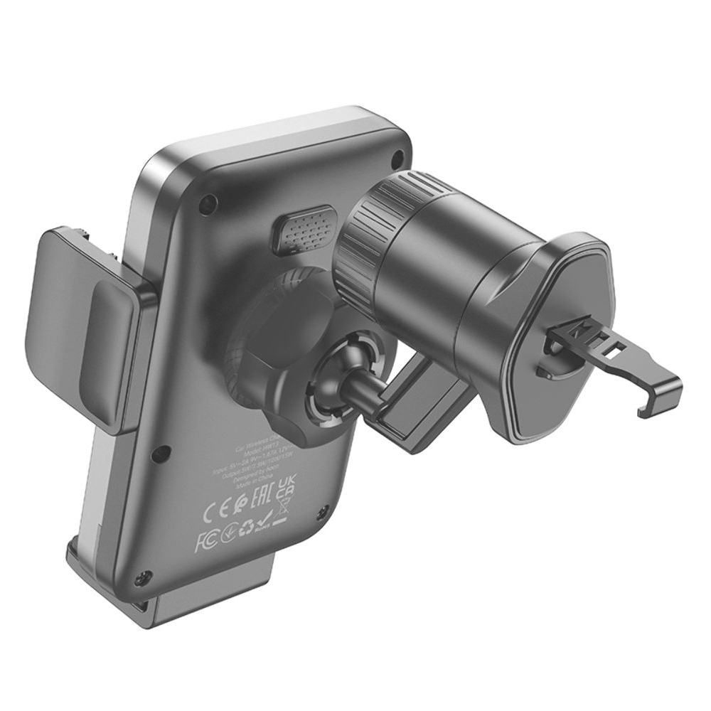 Автодержатель Hoco HW13, с функцией беспроводной зарядки, чорний metal, сірий