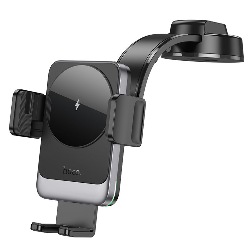 Автодержатель Hoco HW14, с функцией беспроводной зарядки, чорний metal, сірий