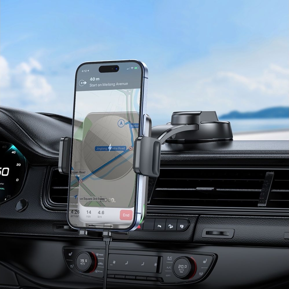 Автодержатель Hoco HW14, с функцией беспроводной зарядки, чорний metal, сірий