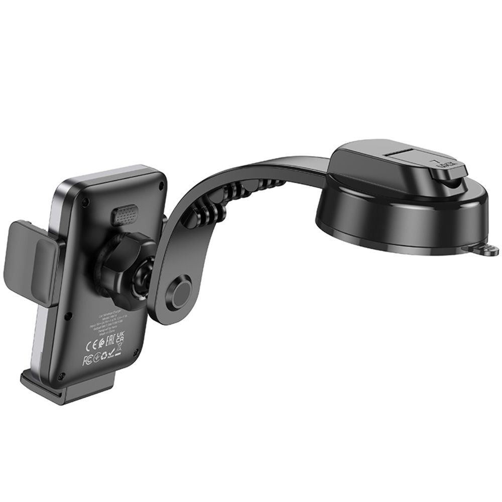 Автодержатель Hoco HW14, с функцией беспроводной зарядки, чорний metal, сірий