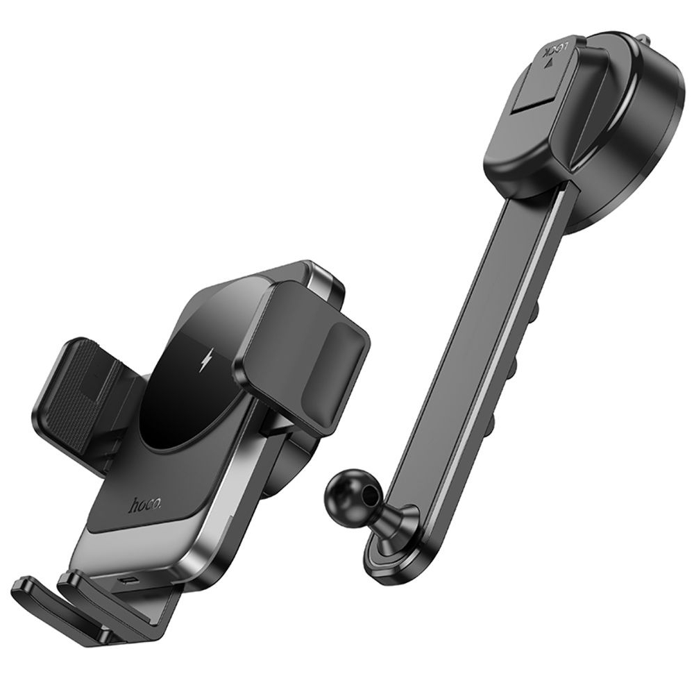 Автодержатель Hoco HW14, с функцией беспроводной зарядки, чорний metal, сірий
