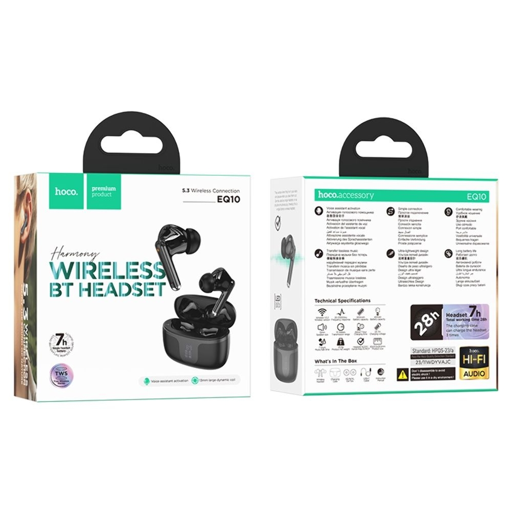 Наушники беспроводные вакуумные Hoco EQ10 TWS, черные