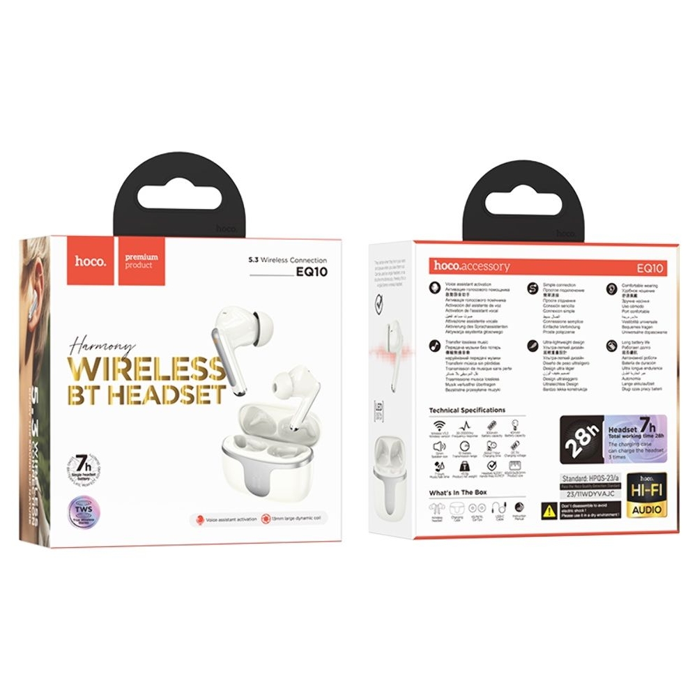 Наушники беспроводные вакуумные Hoco EQ10 TWS milky, белые