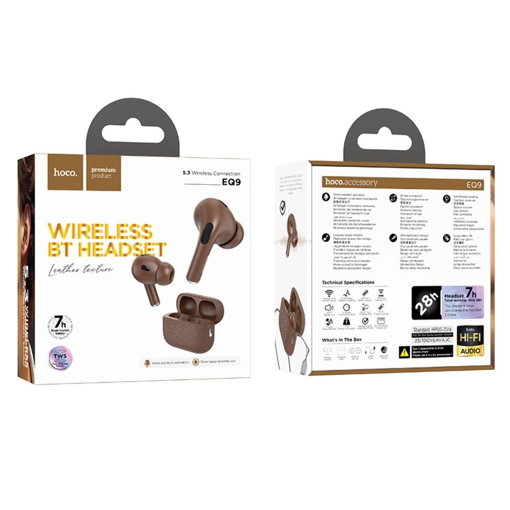 Наушники беспроводные вакуумные Hoco EQ9 TWS brown