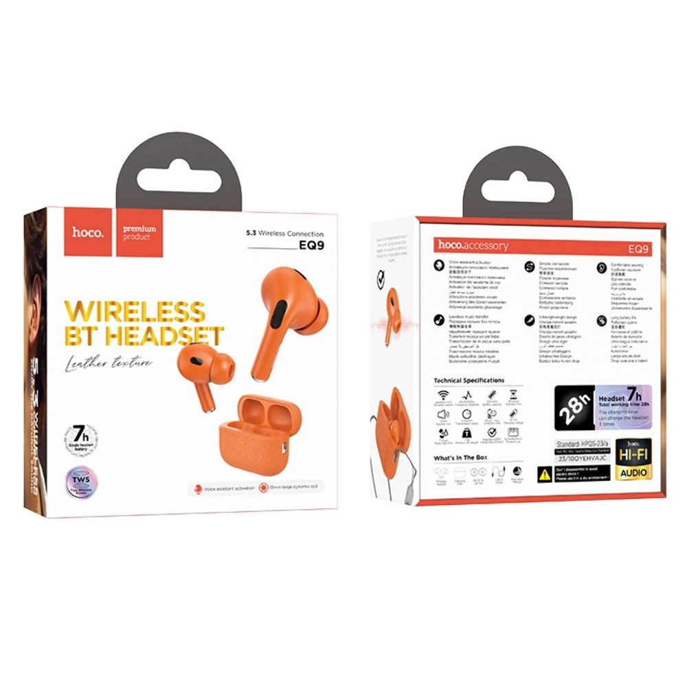 Наушники беспроводные вакуумные Hoco EQ9 TWS orange