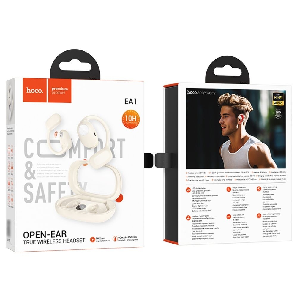 Наушники беспроводные открытые Hoco EA1 TWS milky, белые