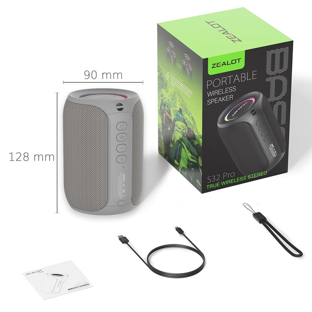 Бездротова колонка ZEALOT S32 Pro серая | беспроводная колонка