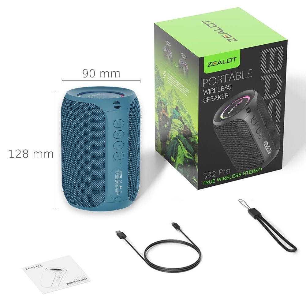 Бездротова колонка ZEALOT S32 Pro, синяя | беспроводная колонка