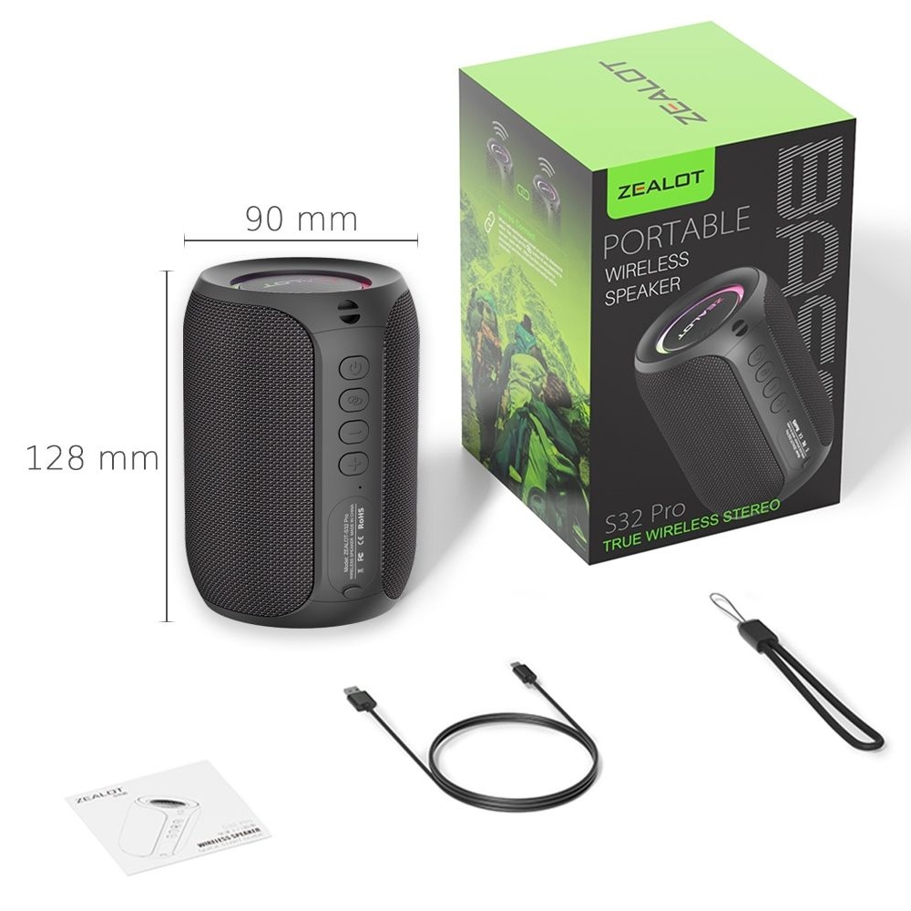 Бездротова колонка ZEALOT S32 Pro, черная | беспроводная колонка
