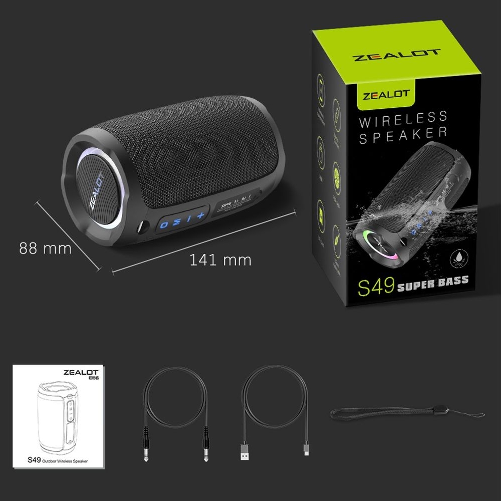Бездротова колонка ZEALOT S49, черная | беспроводная колонка