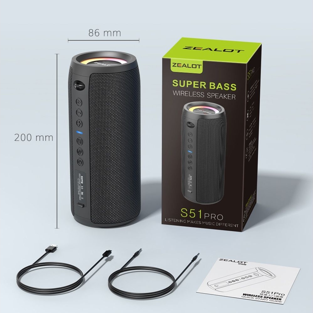 Бездротова колонка ZEALOT S51 Pro, черная | беспроводная колонка