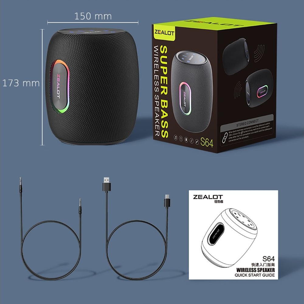 Бездротова колонка ZEALOT S64, черная | беспроводная колонка