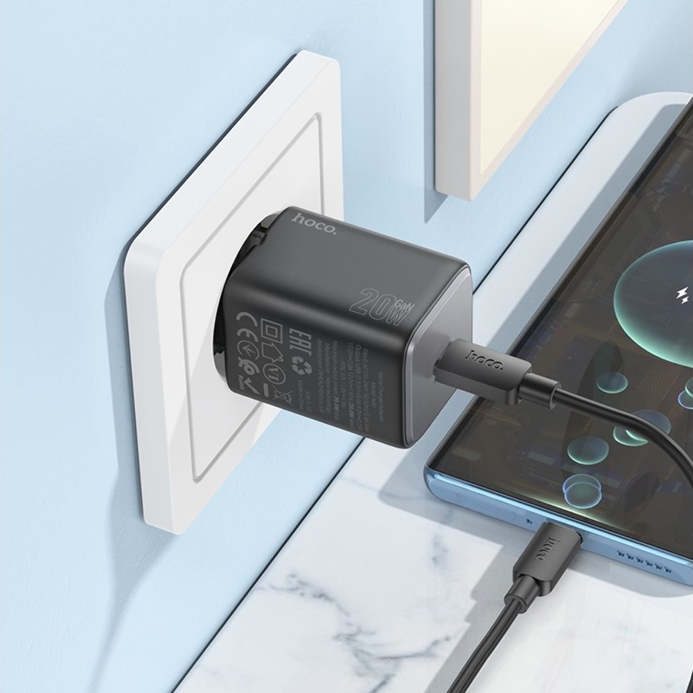 Сетевое зарядное устройство Hoco N40 Type-C Power Delivery (20 Вт), чорний + кабель Type-C на Type-C