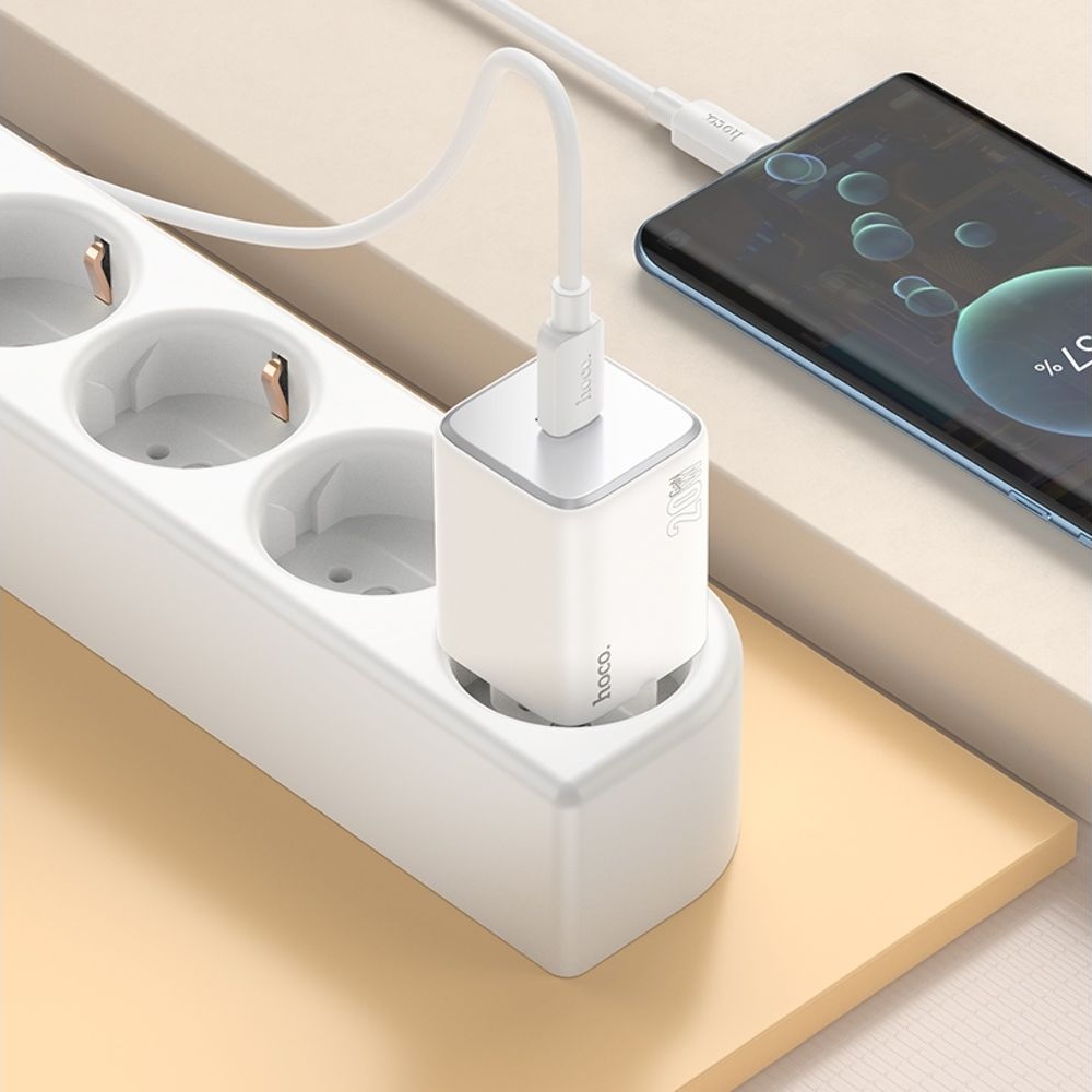 Сетевое зарядное устройство Hoco N40 Type-C Power Delivery (20 Вт), білий + кабель Type-C на Type-C