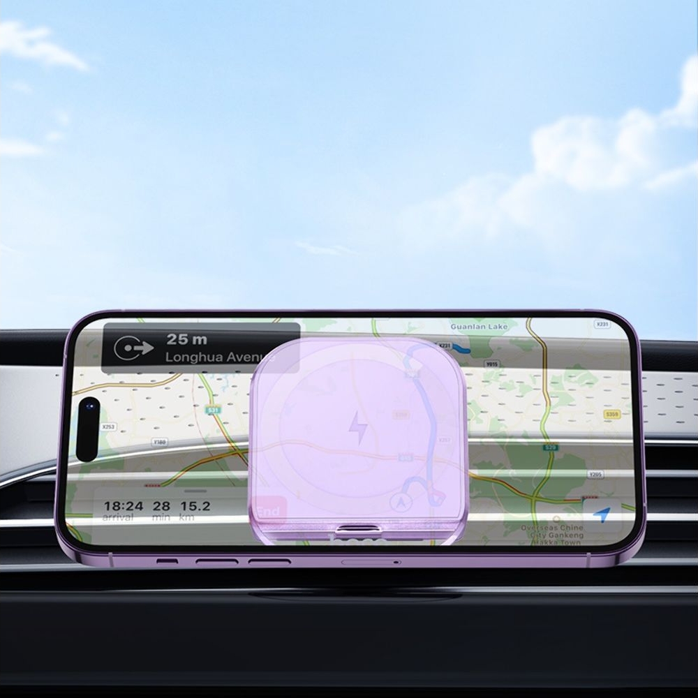 Автодержатель Hoco HW17, магнитный, с функцией беспроводной зарядки, romantic purple