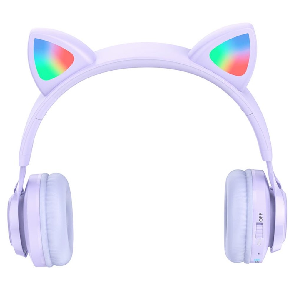 Бездротові навушники Hoco W39 Cat Ear накладные с ушками и LED подсветкой purple | беспроводные наушники