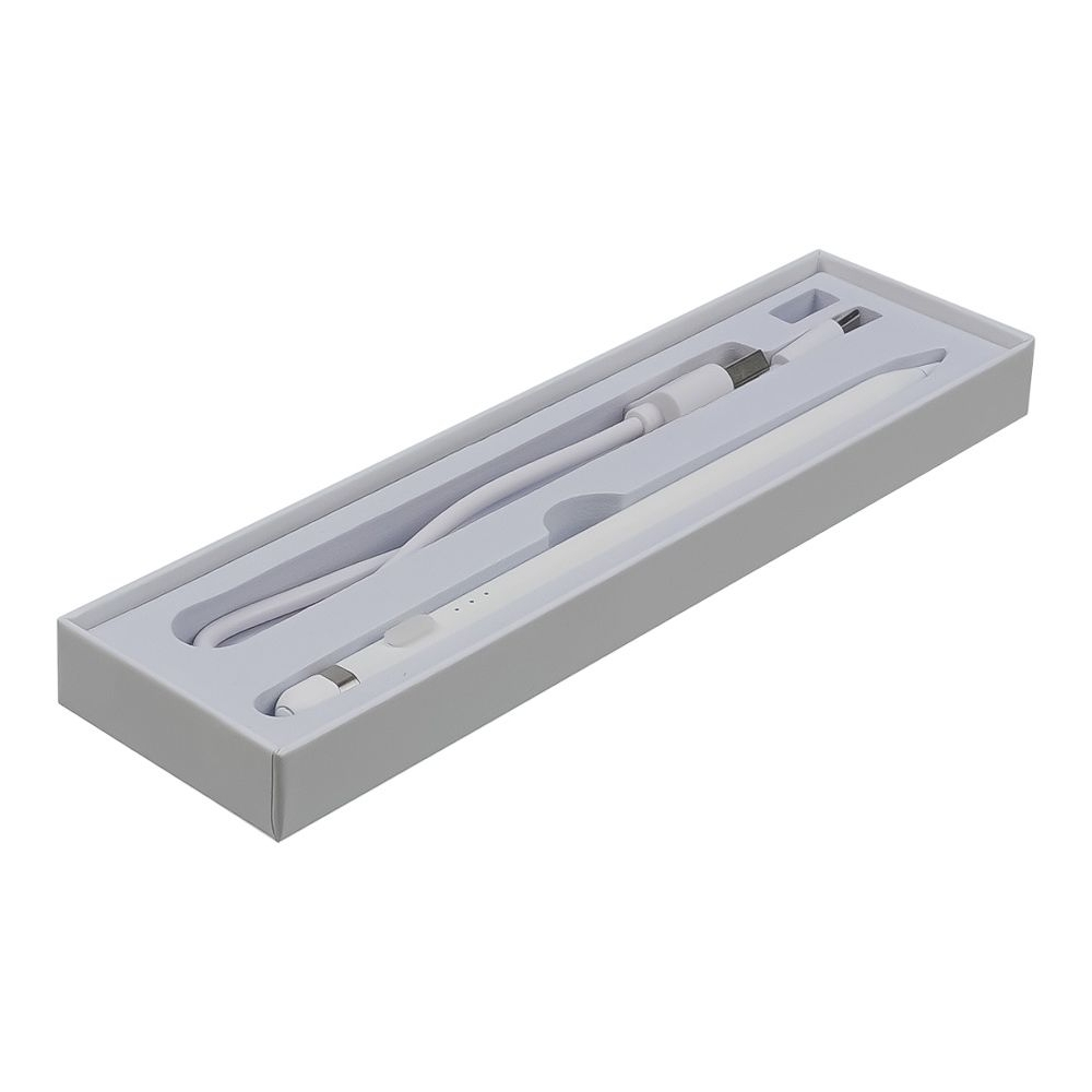 Стилус емкостный, высокоточный, KHD-107B активный со встроенной батареей, алюминиевый, с индикацией, білий, с кнопкой ВКЛ.