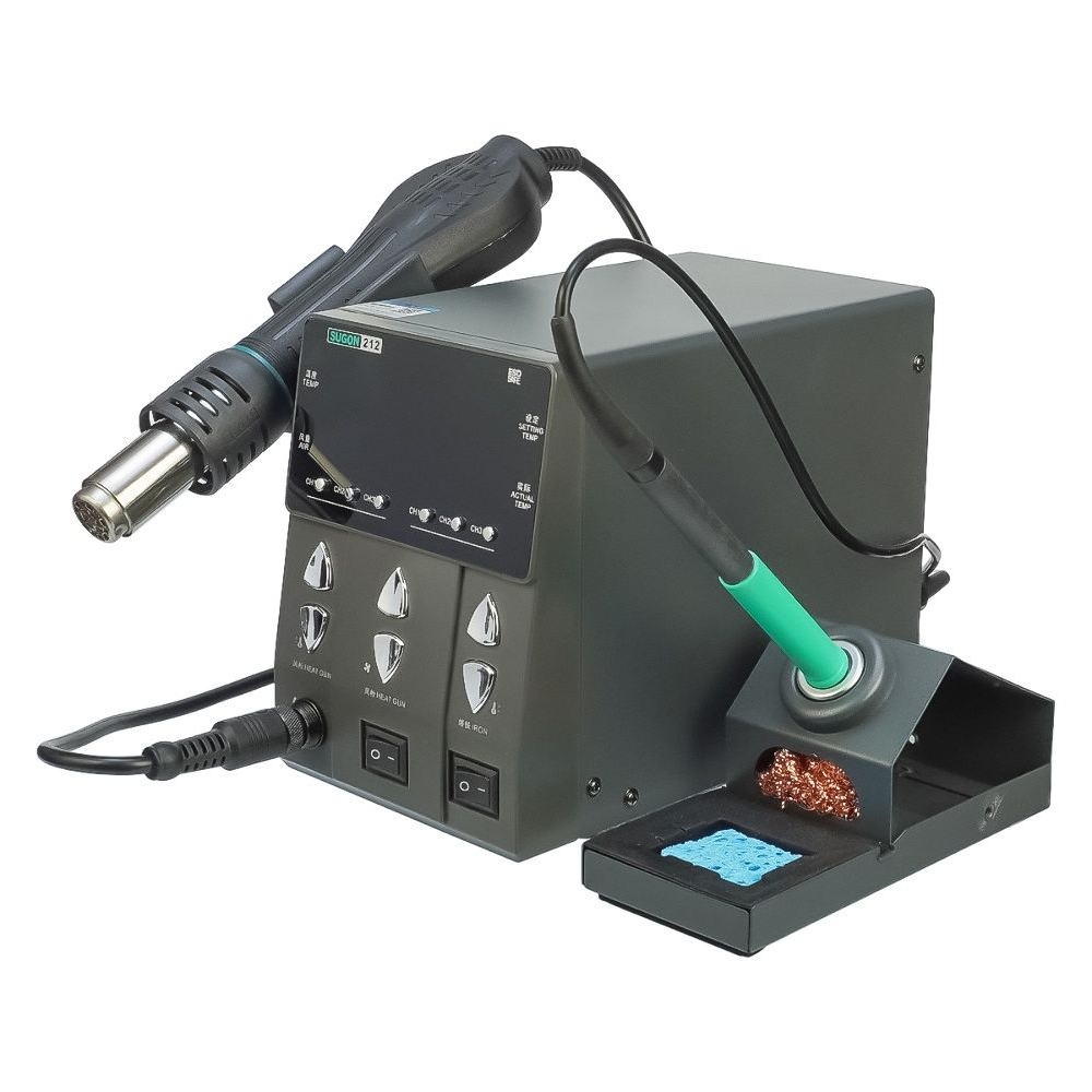 Паяльная станция прецизионная Sugon 212 (паяльник T12, 3 канала памяти, 200C - 450C, фен, 3 канала памяти, 100C - 500C, 760W)