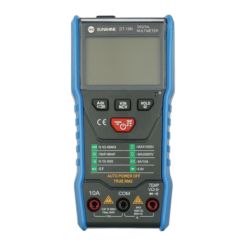 Мультиметр цифровой Sunshine DT-19N с автоопределением ед. и ном. измерения, с функцией NCV, с подсветкой (ток до 10А)