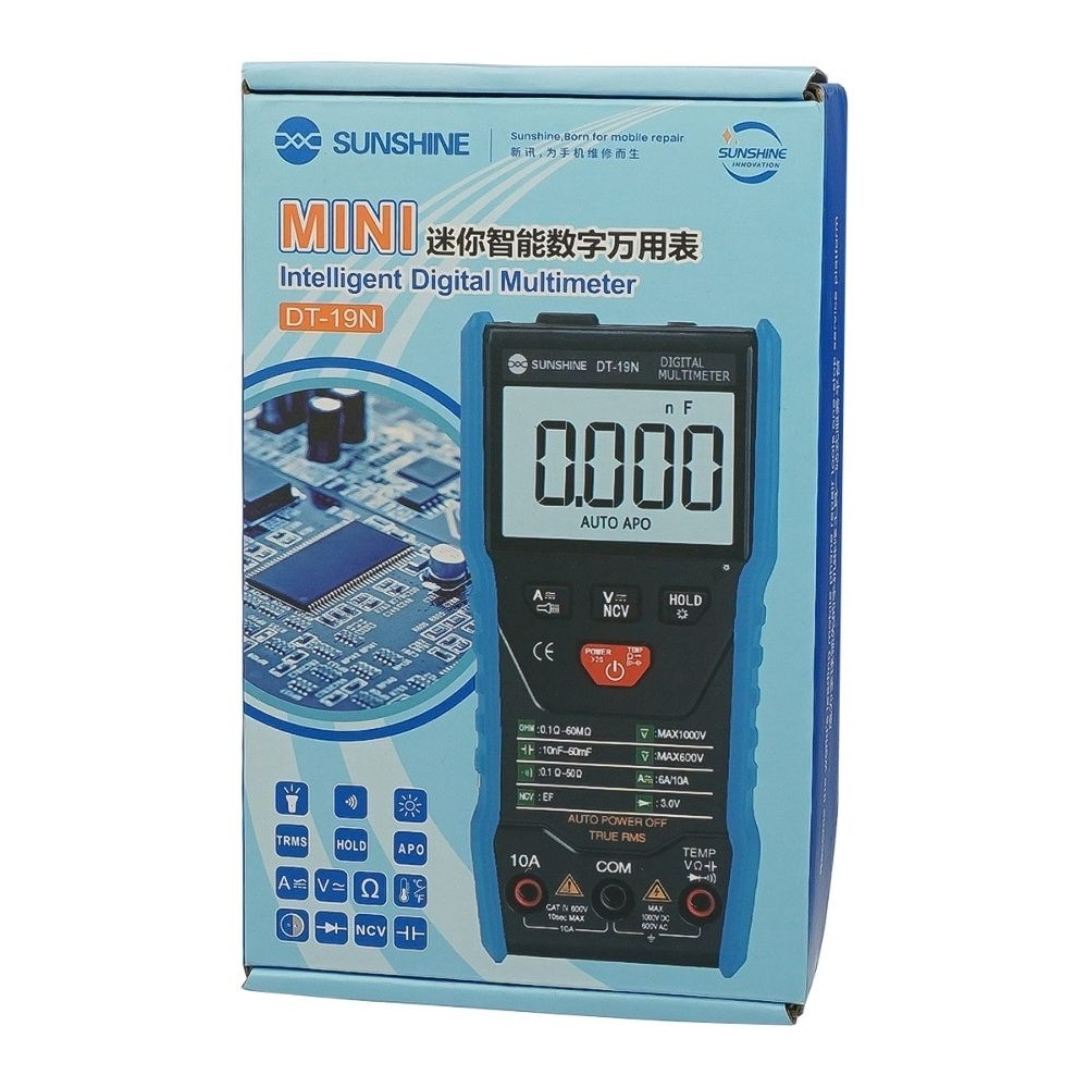 Мультиметр цифровой Sunshine DT-19N с автоопределением ед. и ном. измерения, с функцией NCV, с подсветкой (ток до 10А)