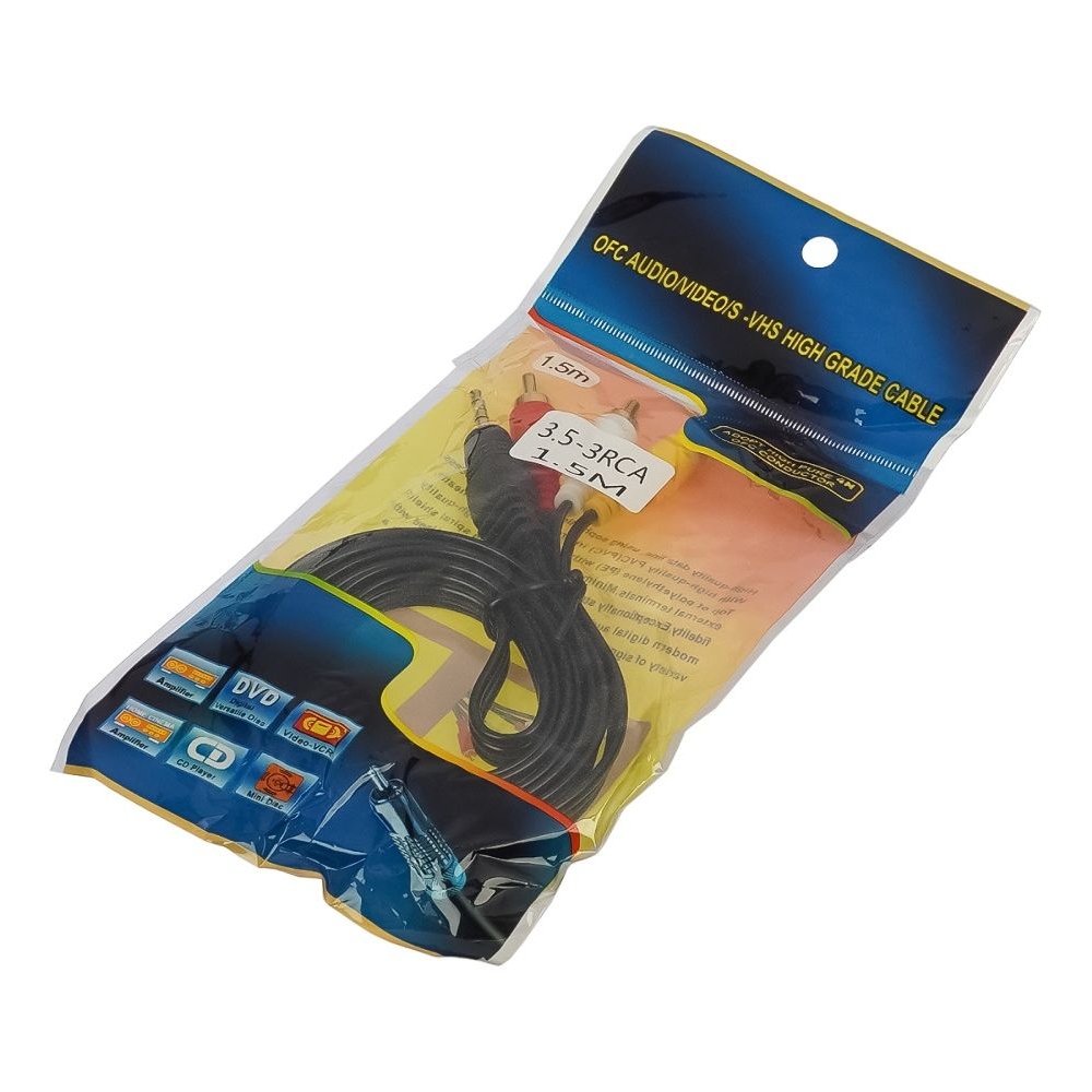 Мультимедийный кабель TRS Jack 3.5 to 3RCA 1.5m black