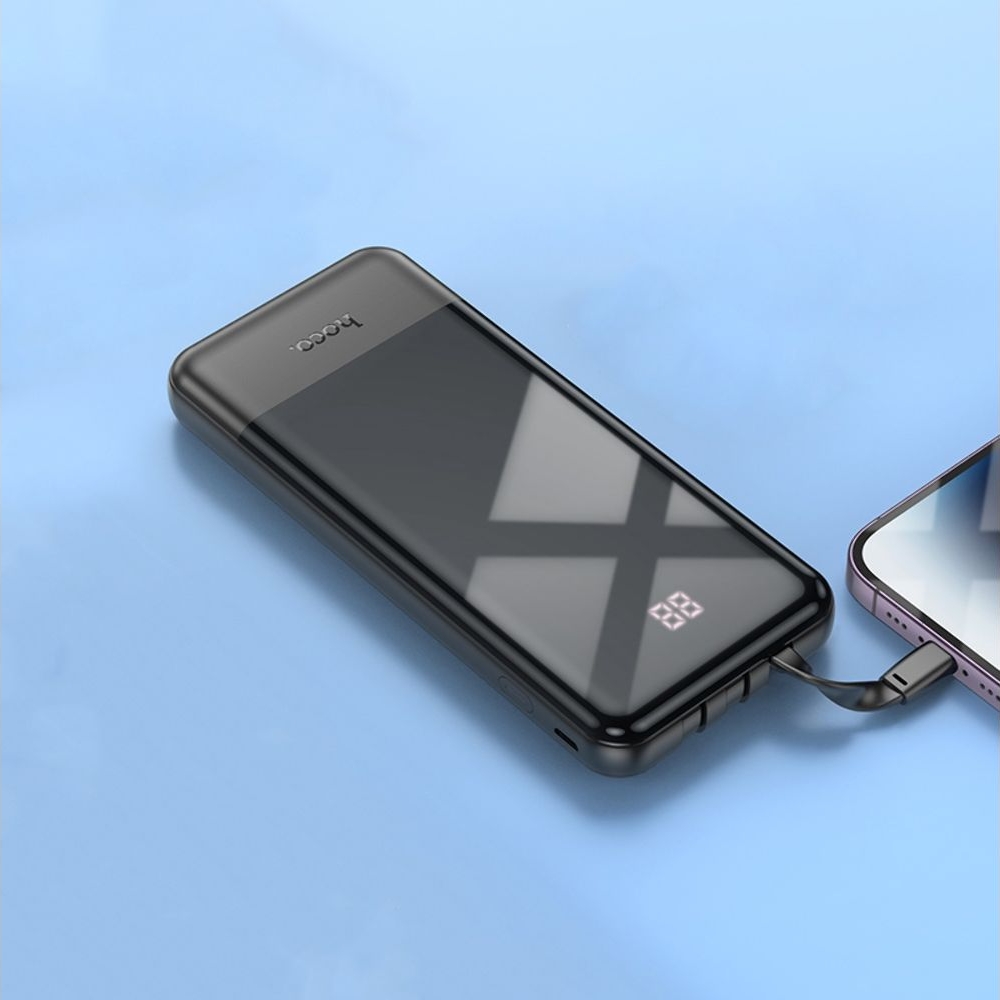 Power bank Hoco J114, 10000 mAh, с дисплеем, с кабелями 3 в 1, Type-C, Lightning, MicroUSB, чорний