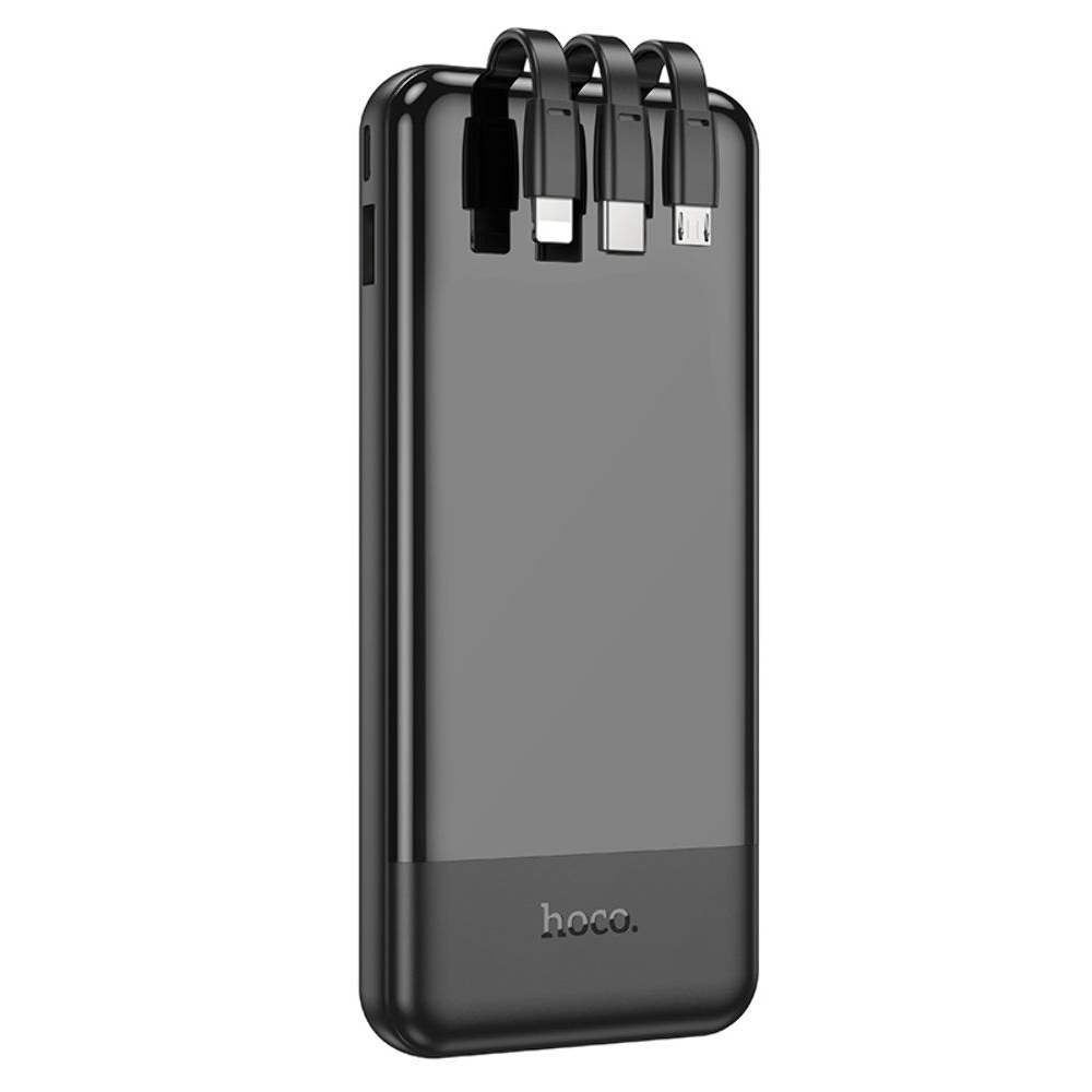 Power bank Hoco J114, 10000 mAh, с дисплеем, с кабелями 3 в 1, Type-C, Lightning, MicroUSB, чорний