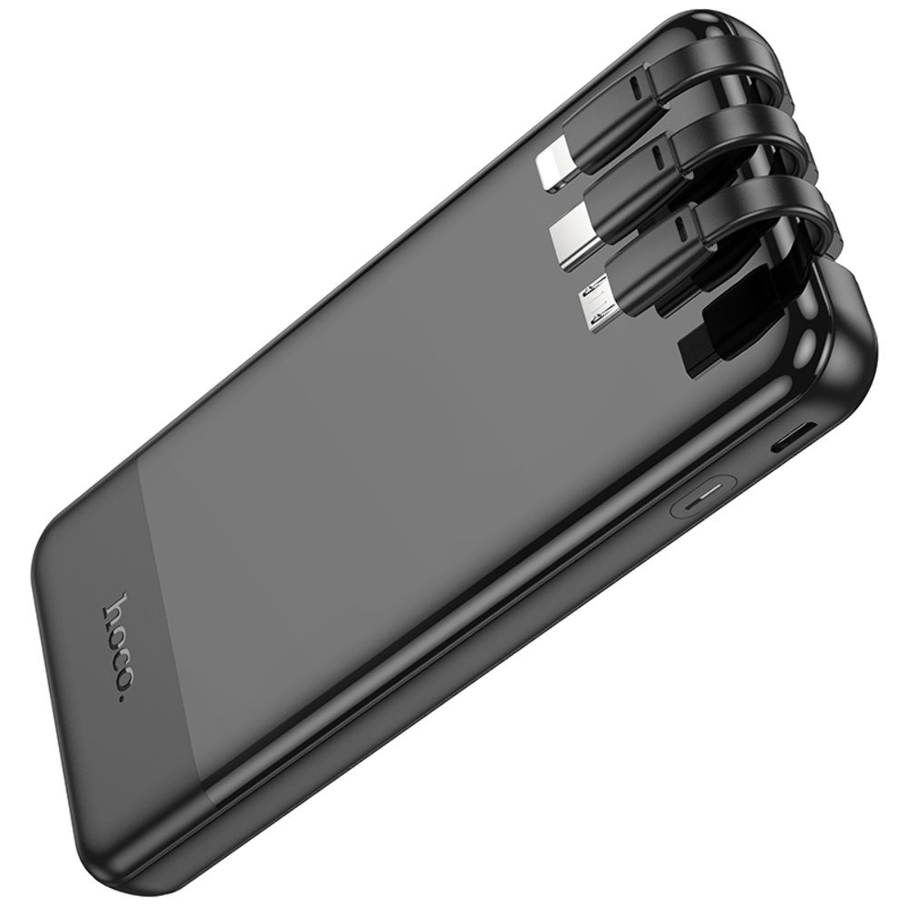Power bank Hoco J114, 10000 mAh, с дисплеем, с кабелями 3 в 1, Type-C, Lightning, MicroUSB, чорний