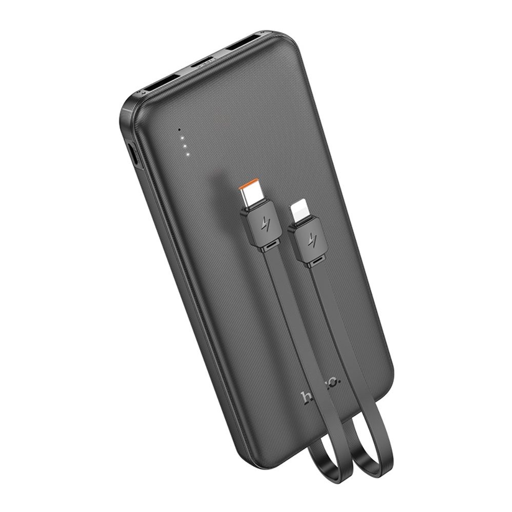 Power bank Hoco J118, 10000 mAh, с кабелями 2 в 1 Type-C, Lightning, чорний